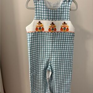 Blue Gingham with smocked scarecrows